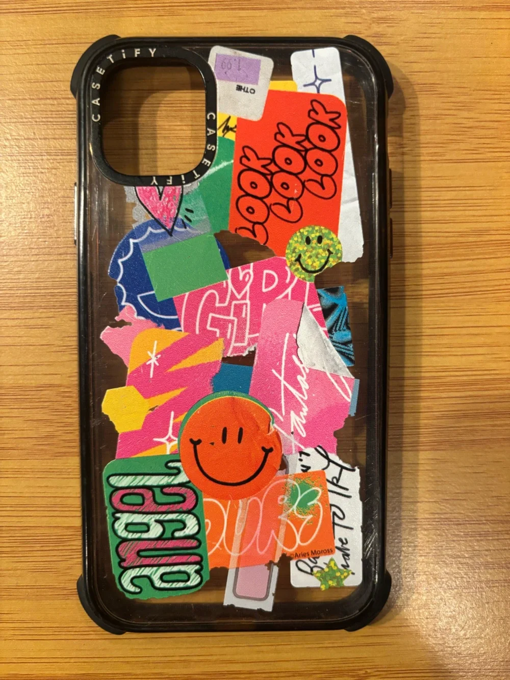 Casetify Clear Sticker Collage Phone Case — Black Trim with Multicolor Stickers